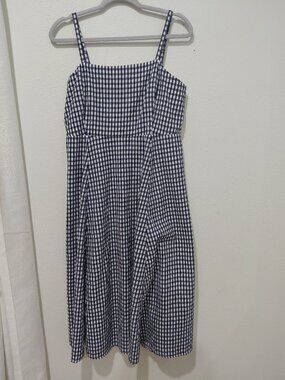 Gap Blue White Gingham Midi Dress Fit and Flare Size 10